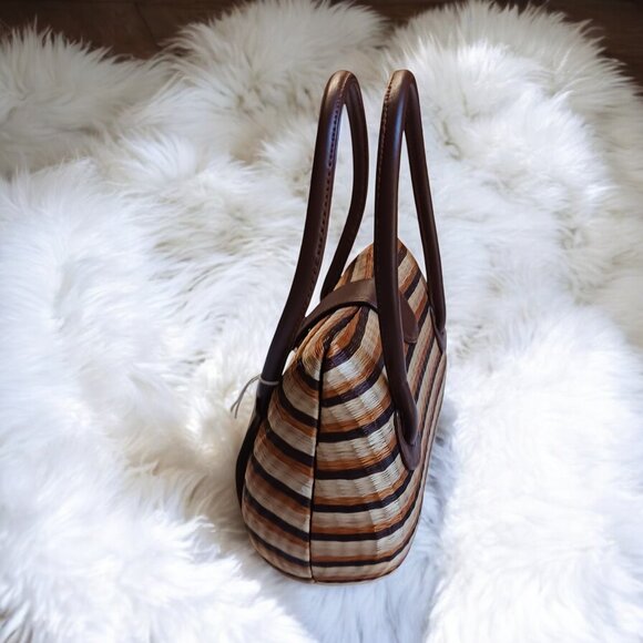 Le Sac for Kultura Structured Woven Straw Handbag Velvet Lined Top Handle NWT - Picture 4 of 11